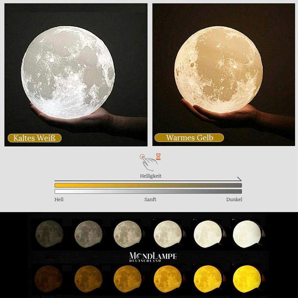 Kleine 15cm dimmbare Mond Lampe mit zwei Farben, Gelb und Weiss