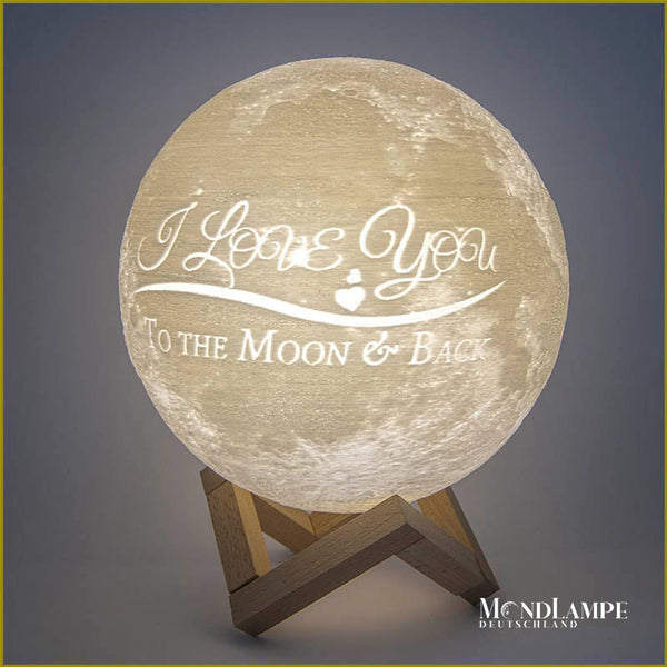 15cm Mondlampe mit Text eingraviert und warmes Licht