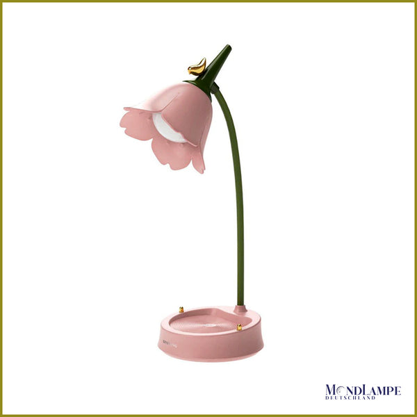 Tischlampe ohne Kabel mit Lampenschirm im Blumendesign